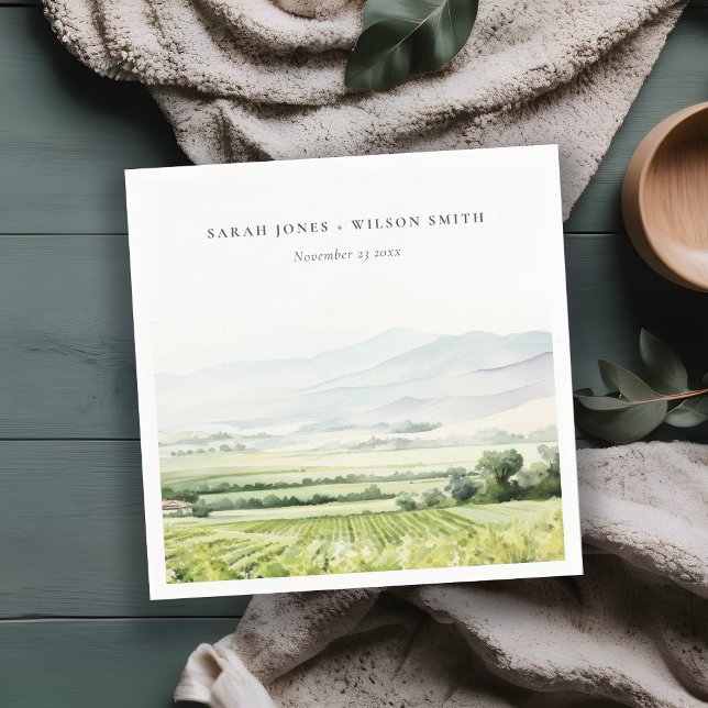 Modern Chic Watercolor Vineyard Landscape Wedding Napkins (Creator Uploaded)