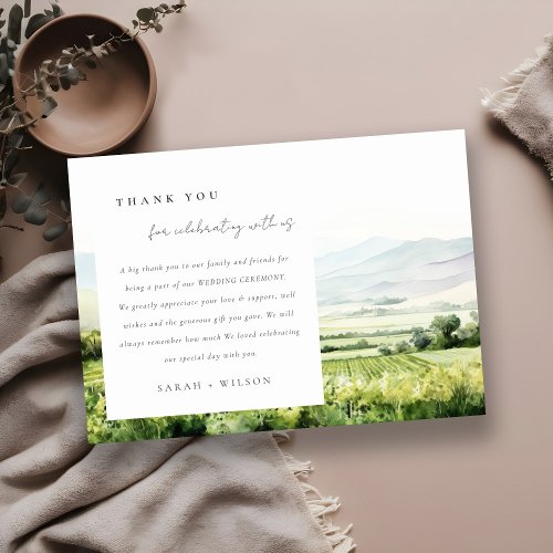 Modern Chic Watercolor Vineyard Landscape Wedding Thank You Card