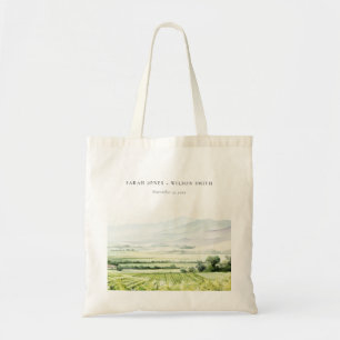 Modern Chic Watercolor Vineyard Landscape Wedding Tote Bag