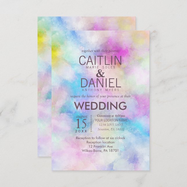 Modern Chic Watercolor Wedding Invitation (Front/Back)