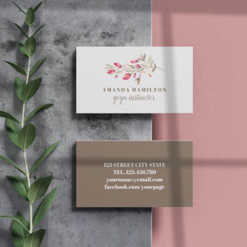 Modern  Chic Watercolor wild meadow pink flowers Business Card