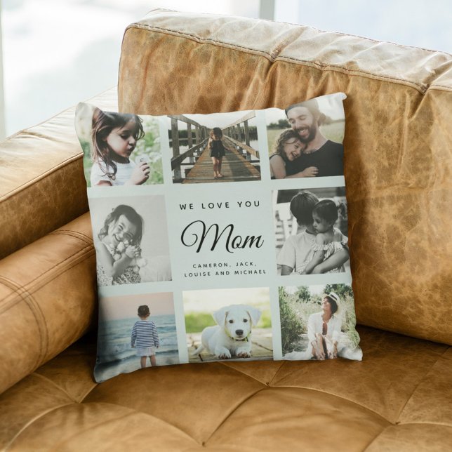 Modern Chic WE LOVE YOU Mom Family Photo Collage Throw Pillow (Creator Uploaded)