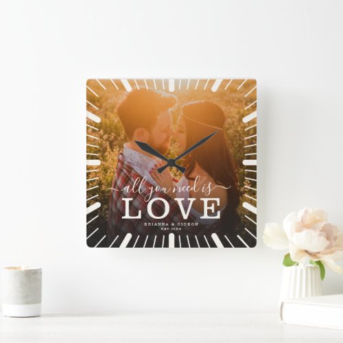 Modern Chic Wedding All you need is Love Photo Square Wall Clock
