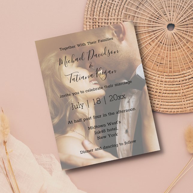 modern chic wedding day photo overlay Invitation Postcard (Creator Uploaded)
