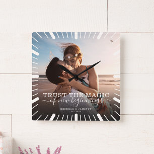 Modern Chic Wedding Keepsake Trust Magic Photo Square Wall Clock