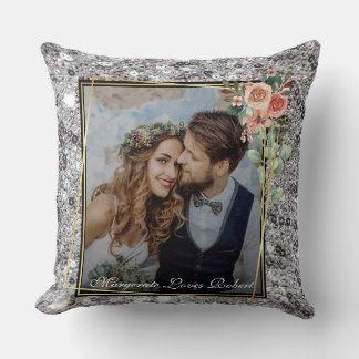 Modern Chic Wedding Love Couple Silver Glitter Throw Pillow