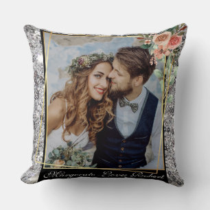 Modern Chic Wedding Love Couple Silver Glitter Throw Pillow