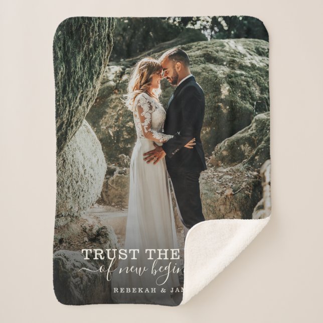 Modern Chic Wedding Love Couple Trust Magic Photo Sherpa Blanket (Front)