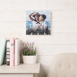 Modern Chic Wedding Love Quote Photo Valentines Square Wall Clock