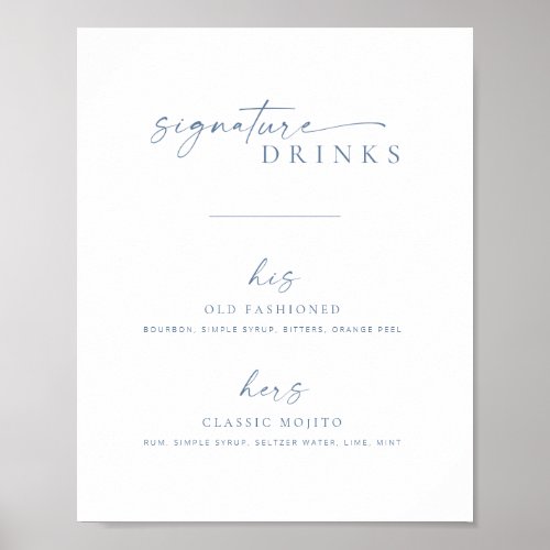 Modern Chic Wedding Signature Drinks Sign  Blue