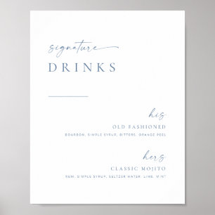 Modern Chic Wedding Signature Drinks Sign Blue