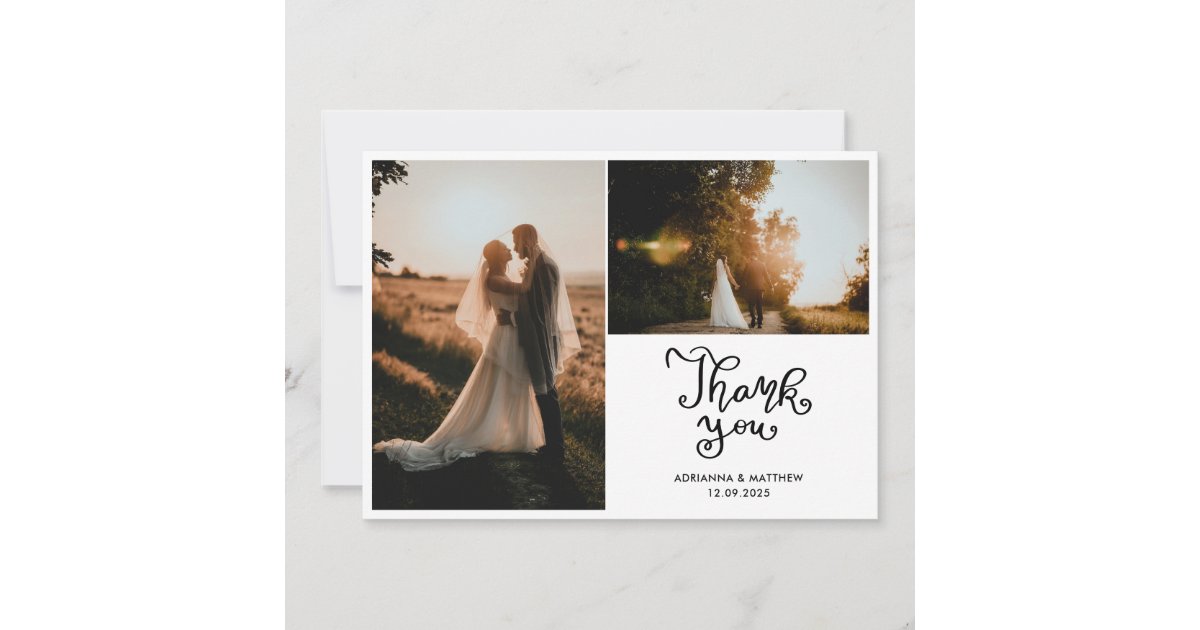Modern Chic Wedding Thank You Script Photo Card | Zazzle