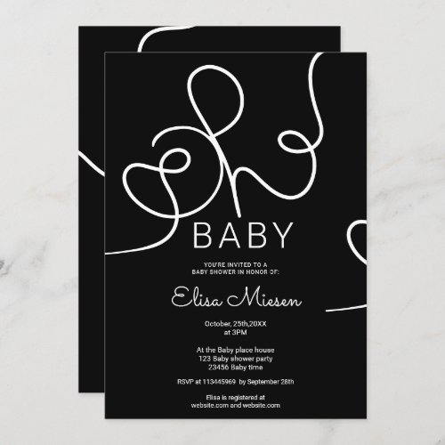 Modern chic white black calligraphy Oh baby shower Invitation