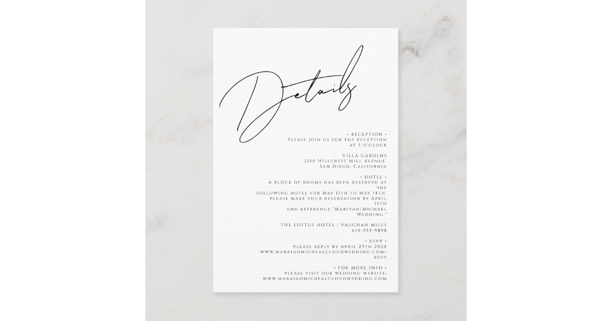 White Script Modern Chic White & Black Scripts Wedding Enclosure Card | Zazzle