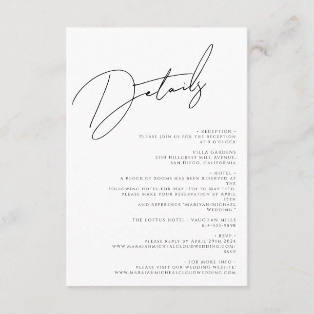 Modern Chic White & Black Scripts Wedding Enclosure Card (Front)