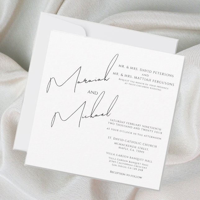 Modern Chic White & Black Scripts Wedding Invitation (Creator Uploaded)