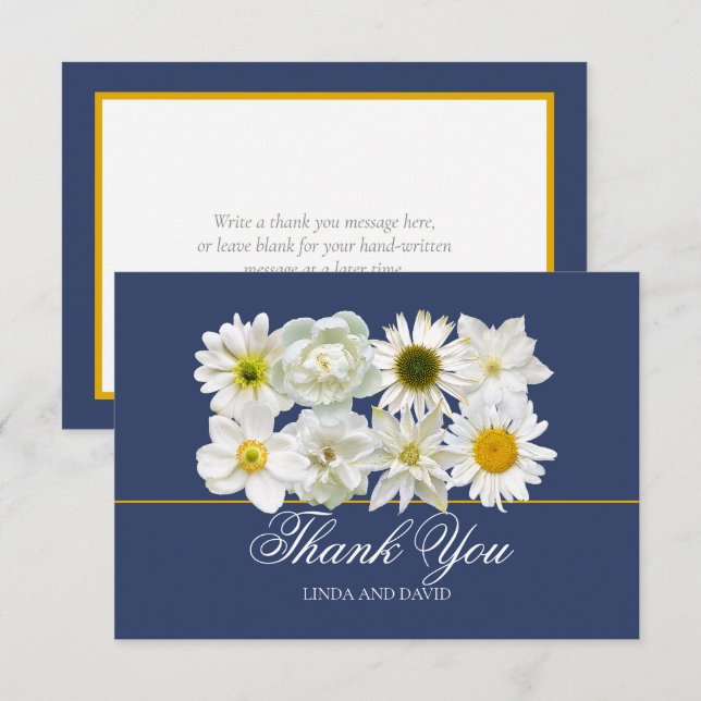 Modern Chic White Flower Bridal Shower Thank You Card (Front/Back)