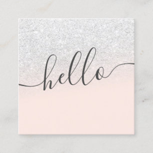Modern chic white glitter ombre blush pink hello square business card