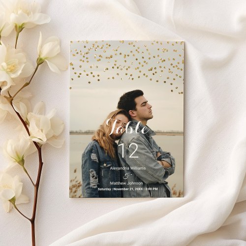 Modern chic white gold confetti Photo Table Number