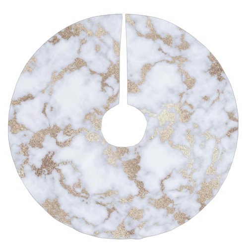 Modern Chic White Gold Foil Marble Pattern Brushed Polyester Tree Skirt