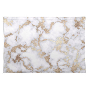 Modern Chic White Gold Foil Marble Pattern Cloth Placemat