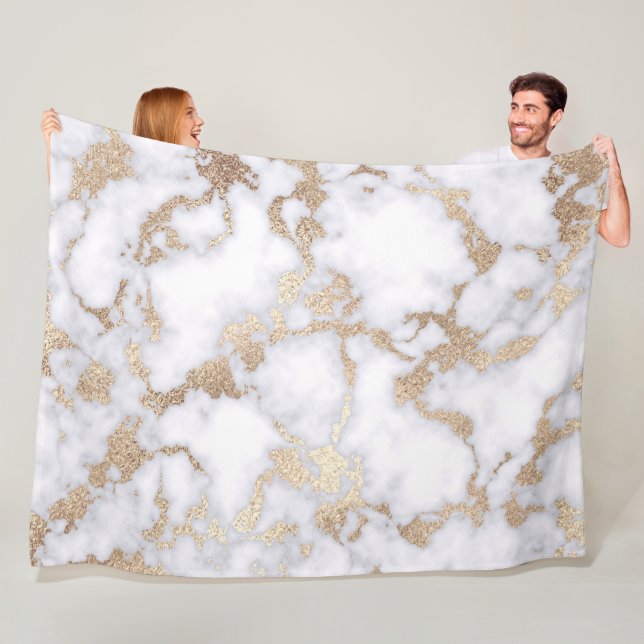 Modern Chic White Gold Foil Marble Pattern Fleece Blanket (In Situ)
