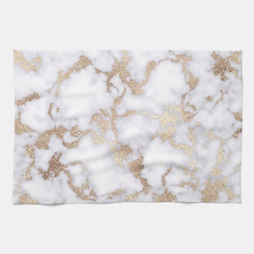 Modern Chic White Gold Foil Marble Pattern Kitchen Towel