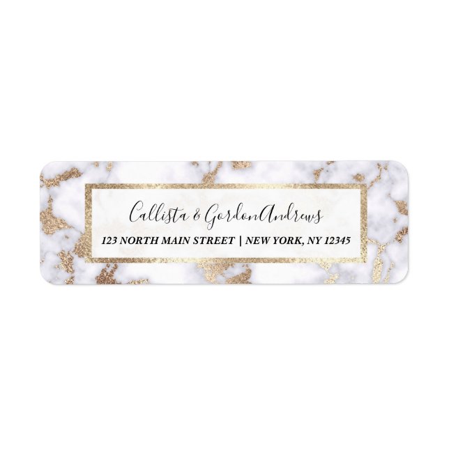 Modern Chic White Gold Foil Marble Pattern Label (Front)
