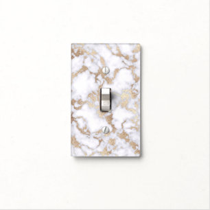 Modern Chic White Gold Foil Marble Pattern Light Switch Cover