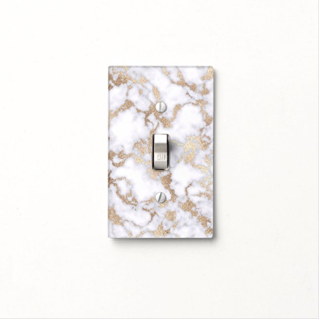 Modern Chic White Gold Foil Marble Pattern Light Switch Cover (In Situ)