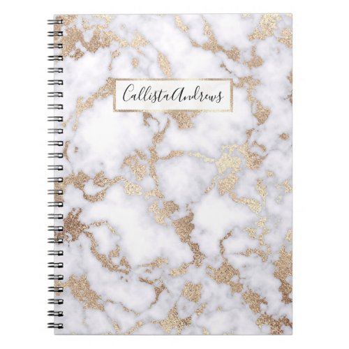 Modern Chic White Gold Foil Marble Pattern Notebook