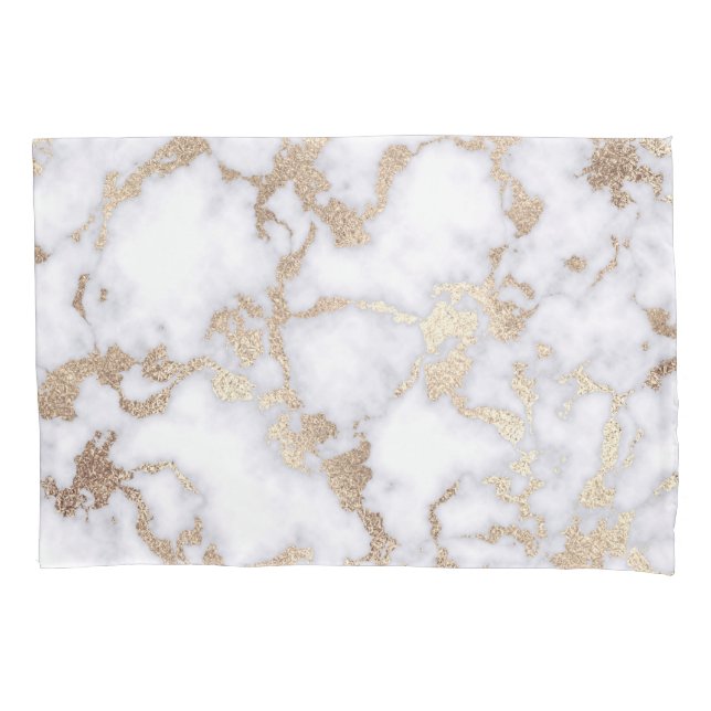 Modern Chic White Gold Foil Marble Pattern Pillow Case (Front)