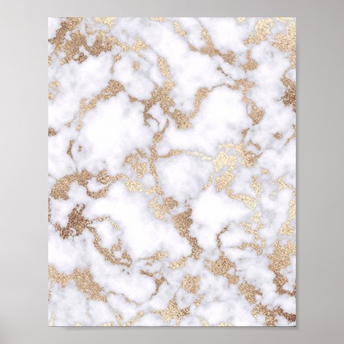 Modern Chic White Gold Foil Marble Pattern Poster