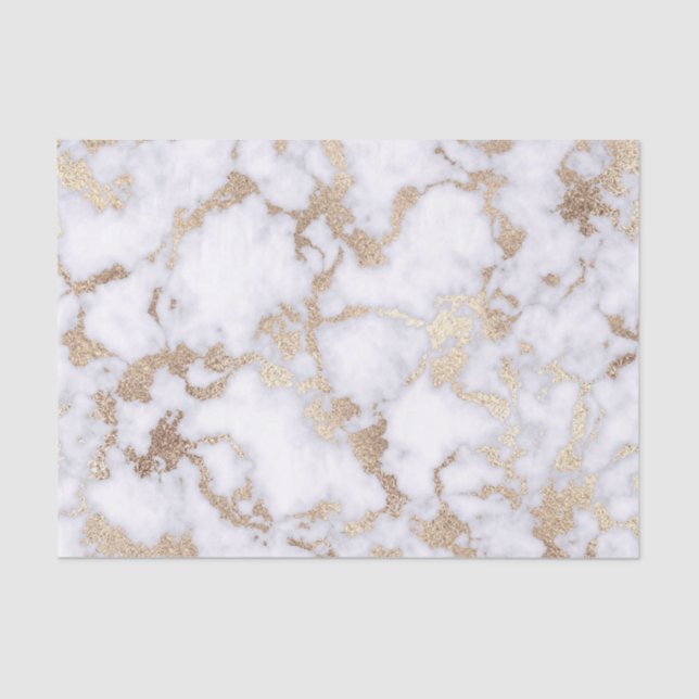 Modern Chic White Gold Foil Marble Pattern Tissue Paper (Front)