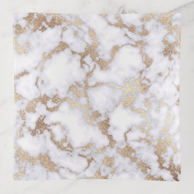 Modern Chic White Gold Foil Marble Pattern Trinket Tray (Front)