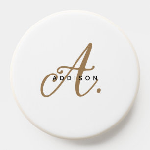 Modern Chic White Gold Script Monogram PopSocket
