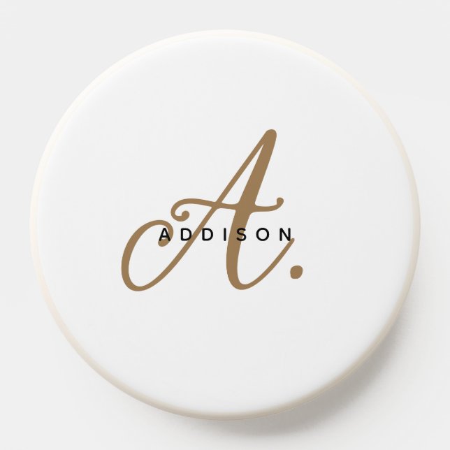 Modern Chic White Gold Script Monogram PopSocket (Popsocket)