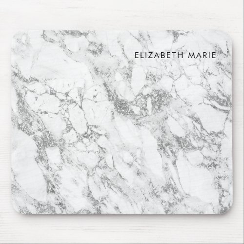 Modern Chic White Gray Silver Gray Glitter Marble Mouse Pad