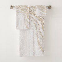 Modern chic white marble faux gold glitter