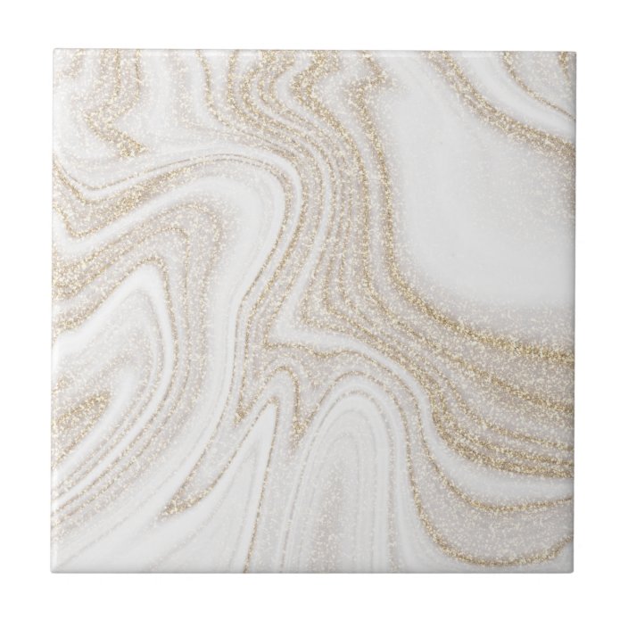Modern chic white marble gold glitter ceramic tile
