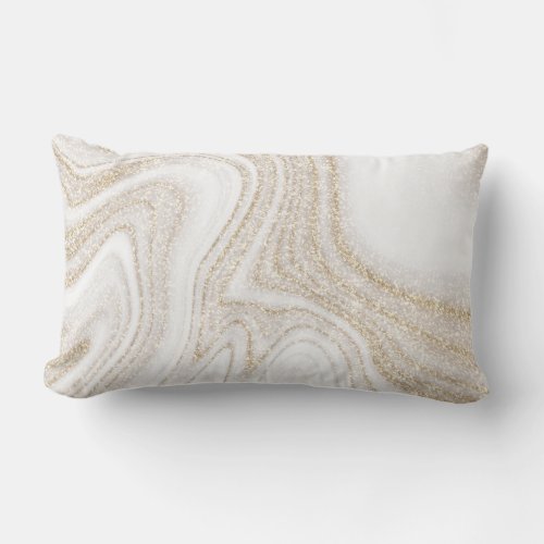 Modern chic white marble gold glitter lumbar pillow