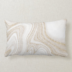 Modern chic white marble gold glitter lumbar pillow