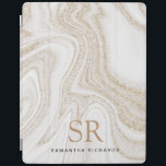 Modern chic white marble gold glitter monogram iPad smart cover<br><div class="desc">Modern chic white marble gold glitter monogram iPad Smart Cover</div>