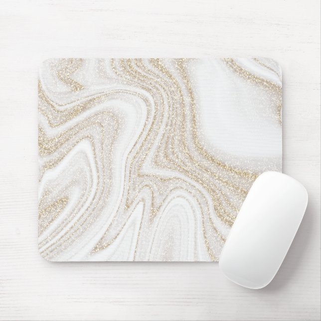 Modern chic white marble gold glitter mouse pad (With Mouse)