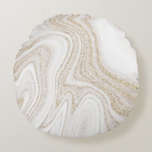 Modern chic white marble gold glitter round pillow