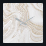 Modern chic white marble gold glitter square wall clock<br><div class="desc">Modern chic white marble gold glitter square wall clock</div>