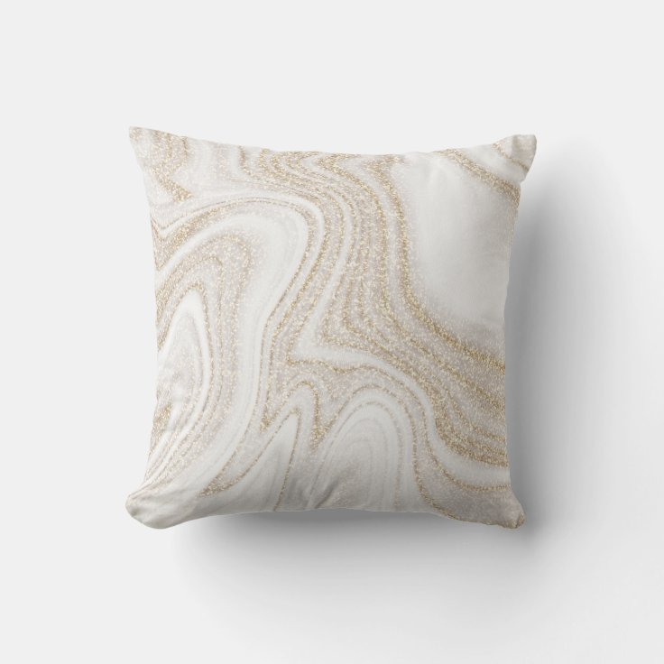 Modern chic white marble gold glitter throw pillow Zazzle