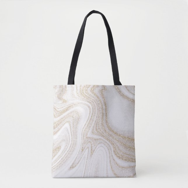 Modern chic white marble gold glitter tote bag (Front)