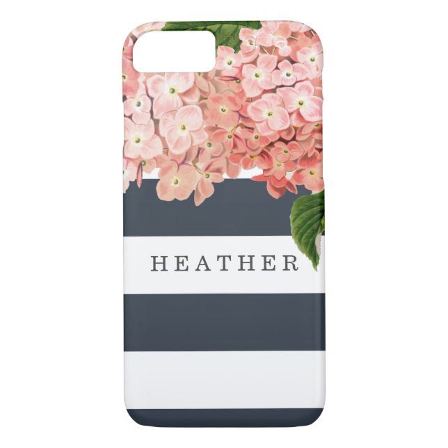 MODERN Chic Wide Stripes Vintage Hydrangea Floral Case-Mate iPhone Case (Back)