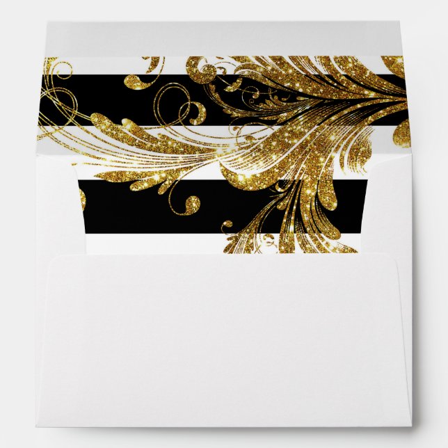 MODERN Chic Wide Stripes w Glitter Scroll Flourish Envelope (Back (Bottom))